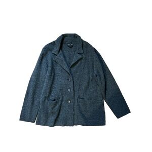EILEEN FISHER Cardigan Sweater Blazer 100% Wool Gray Button Front, Size XL‎